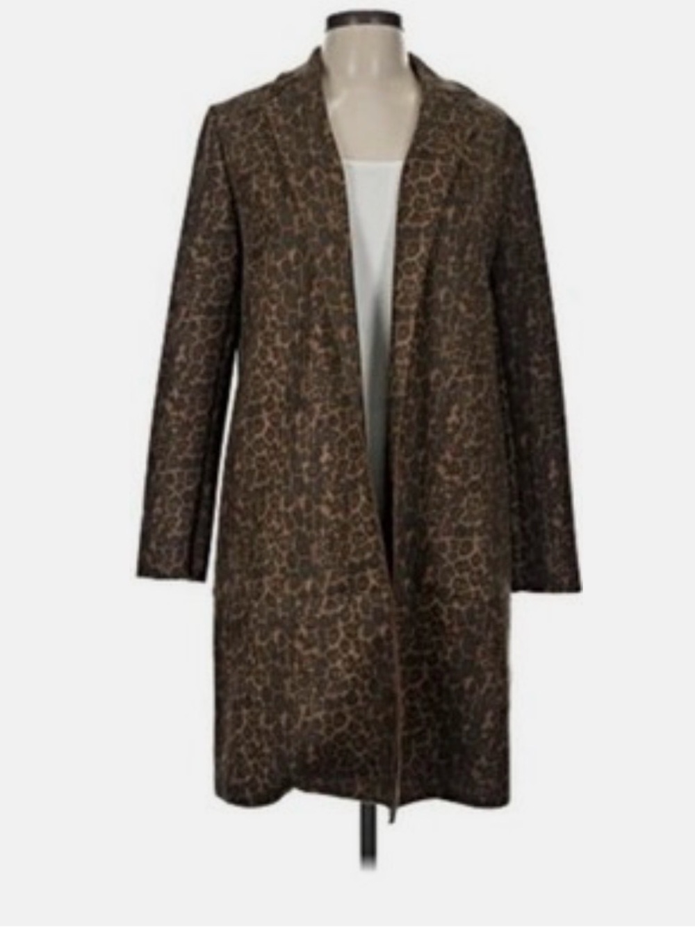 Magaschoni Brown Leopard Print Long Open Coat